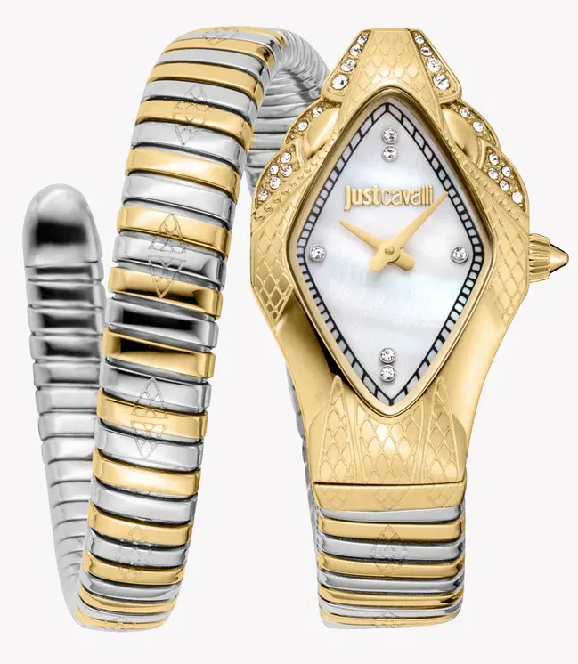 Just Cavalli Ferocious Mother of Pearl White Dial Two Tone Steel Strap Watch for Women - JC1L306M0065