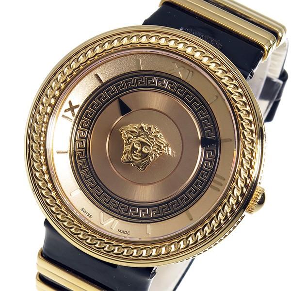 Versace V Metal Icon Gold Dial Black & Gold Strap Watch for Women - VLC030014