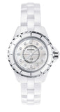 Chanel J12 H2570 Women's Quartz Watch – Mother of Pearl Dial with Diamond Accents & White Steel Bracelet