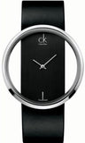 Calvin Klein K9423107 Glam Women's Watch – Transparent Dial & Black Leather Strap