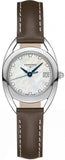 Longines L6.136.0.87.2 Equestrian Quartz Women's Watch – Mother of Pearl Dial with Diamonds & Brown Leather Strap