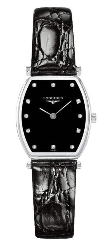 Longines La Grande Classique de Longines Tonneau Black Dial Black Leather Strap Watch for Women - L4.205.4.58.2
