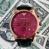 Emporio Armani Classic Chronograph Burgundy Dial Brown Leather Strap Watch For Men - AR1890
