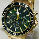 Fossil Bannon Multifunction Chronograph Green Dial Gold Steel Strap Watch for Men - BQ2493