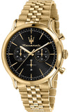 Maserati R8873618023 Epoca Chronograph Men's Watch – Black Dial & Gold Steel Strap