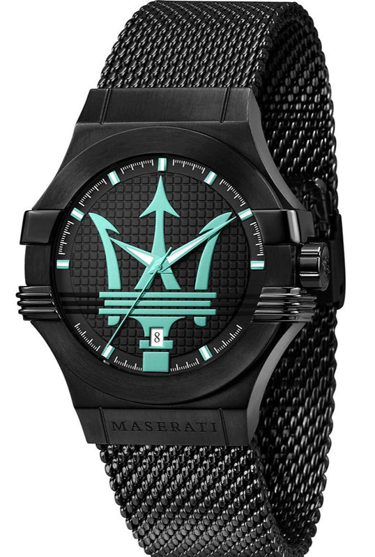 Maserati Potenza Aqua Edition Black Dial Black Mesh Bracelet Watch For Men - R8853144002