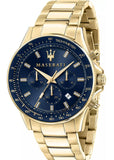 Maserati R8873640008 SFIDA Analog Men’s Watch – Blue Dial & Gold Stainless Steel Strap