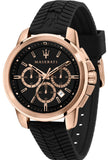 Maserati R8871621012 Successo 44mm Men's Watch – Black Rose Gold Dial & Black Rubber Strap