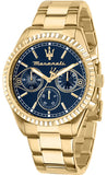 Maserati R8853100026 Competizione Chronograph Men's Watch – Blue Dial & Gold Steel Strap