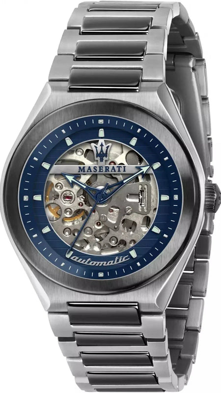 Maserati Triconic Automatic Skeleton Blue Dial Watch For Men - R8823139001