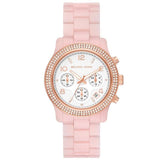 Michael Kors Runway Chronograph White Dial Pink Steel Strap Watch for Women - MK7424