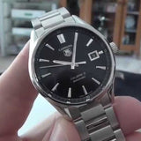 Tag Heuer Carrera Automatic Black Dial Silver Steel Strap Watch for Men - WAR211A.BA0782