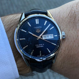 Tag Heuer Carrera Calibre 5 Automatic Blue Dial Blue Leather Strap Watch for Men - WAR201E.FC6292