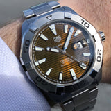 Tag Heuer Aquaracer Calibre 5 Automatic Brown Sunray Dial Silver Steel Strap Watch for Men - WAY2018.BA0927