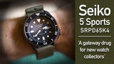 Seiko 5 Sports SRPD65K4 Automatic Men's Watch – Black Dial & Green Nylon Strap