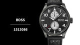 Hugo Boss Aeroliner Chronograph Black Dial Black Leather Strap Watch For Men - 1513086