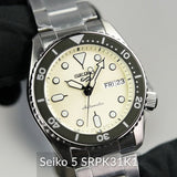 Seiko 5 Sports SKX Automatic Cream Dial Silver Steel Strap Watch For Men - SRPK31K1