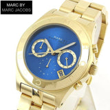 Marc Jacobs Blade Chronograph Blue Dial Gold Steel Strap Watch for Women - MBM3307