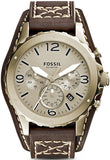 Fossil JR1495 Nate Chronograph Men's Watch – Gold Dial & Brown Leather Strap