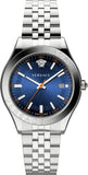 Versace VEVK00921 Hellenyium Quartz Men's Watch – Blue Dial & Silver Steel Strap