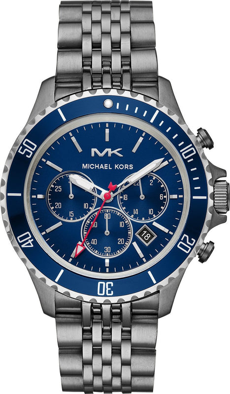 Michael Kors Bayville Chronograph Blue Dial Grey Steel Strap Watch For Men - MK8727