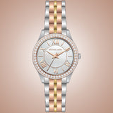 Michael Kors Harlowe Three-Hand Mother of Pearl White Dial Tri Tone Steel Strap Watch for Women - MK4846