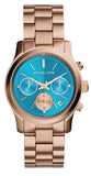Michael Kors MK6164 Runway Chronograph Women's Watch – Turquoise Dial & Rose Gold Steel Strap
