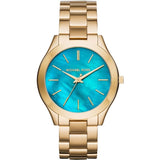 Michael Kors MK3265 Slim Runway Quartz Women's Watch – Blue Dial & Gold Steel Bracelet