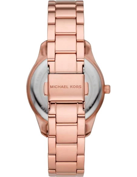 Michael Kors Layton Three Hand Red Dial Rose Gold Steel Strap Watch For Women - MK6893
