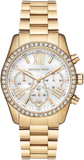 Michael Kors MK7241 Lexington Chronograph Women's Watch – Mother of Pearl White Dial & Gold Steel Strap