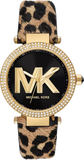 Michael Kors MK4723 Parker Three-Hand Quartz Women's Watch – Black Dial & Cheetah Print Brown Leather Strap