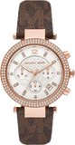 Michael Kors MK6917 Parker Chronograph Women's Watch – White Dial & Brown Leather Strap
