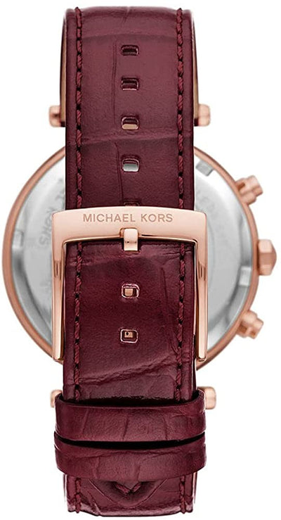 Michael Kors Parker Chronograph Red Dial Red Leather Strap Watch For Women - MK6986