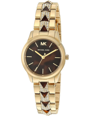 Michael Kors Runway Mercer Analog Brown Dial Gold Steel Strap Watch For Women - MK6855