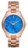 Michael Kors MK3494 Slim Runway Quartz Women's Watch – Blue Dial & Rose Gold Steel Bracelet