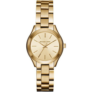 Michael Kors Mini Runway Slim Gold Dial Gold Steel Strap Watch for Women - MK3512