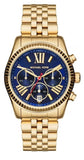 Michael Kors MK6206 Lexington Chronograph Women's Watch – Blue Dial & Gold Steel Bracelet