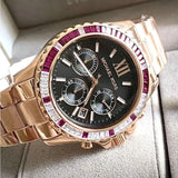 Michael Kors MK6972 Everest Chronograph Quartz Women's Watch – Black Dial & Rose Gold Steel Strap