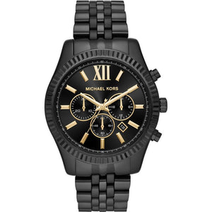Michael Kors Lexington Chronograph Black Dial Black Steel Strap Watch for Men - MK8603