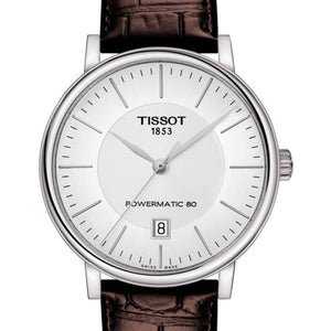 Tissot T-Classic Powermatic 80 Silver Dial Brown Leather Strap Watch For Men - T122.407.16.031.00