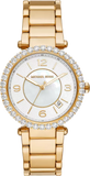 Michael Kors MK4693 Parker Three-Hand Quartz Women's Watch – Mother of Pearl White Dial & Gold Steel Strap