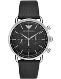 Emporio Armani AR11143 Aviator Chronograph Men's Watch – Black Dial & Black Leather Strap
