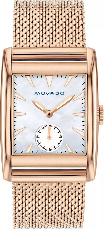 Movado Heritage White Mother of Pearl Dial Rose Gold Mesh Bracelet Watch For Women - 3650041