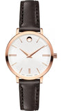 Movado 0607096 Ultra Slim Women's Watch – White Dial & Brown Leather Strap