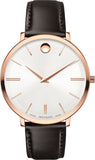 Movado 0607093 Ultra Slim Quartz Women's Watch – Silver Dial & Brown Leather Strap