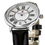 Michele Serein Silver Dial Black Leather Strap Watch for Women - MWW21B000011