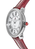 Michele Serein Silver Dial Red Leather Strap Watch For Women - MWW21B000023