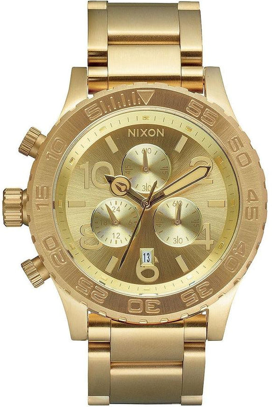 Nixon 42-20 Chrono Gold Dial Gold Steel Strap Watch for Men - A037-502