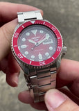 Seiko 5 Sports Mechanical Limited Edition Red Dial Silver Steel Strap Watch For Men - SRPK63K1