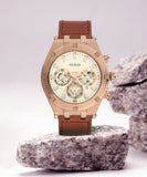 Guess Analog Multifunction White Dial Brown Leather Strap Watch for Men - GW0262G3
